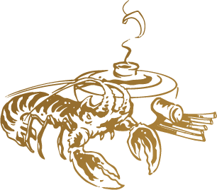 illustration of a whole lobster along side a clay pot with steam coming out